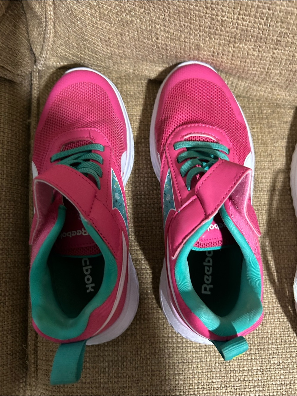Reebok Kids Pink and Teal Athletic Sneakers with Hook-and-Loop Strap